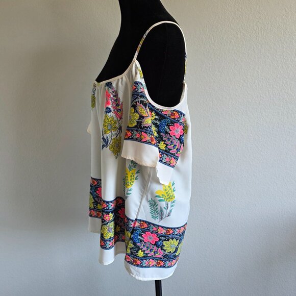 NEW Moon Collection Blouse Top Cold Shoulder Semi Sheer Artsy Floral Size XL - Picture 3 of 11